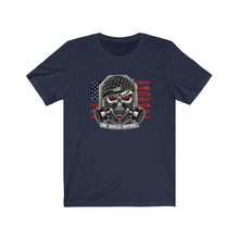 Load image into Gallery viewer, Skull Gas Mask Bullet Helmet Unisex Tee