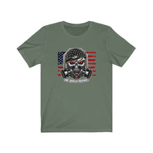 Load image into Gallery viewer, Skull Gas Mask Bullet Helmet Unisex Tee