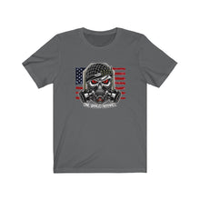 Load image into Gallery viewer, Skull Gas Mask Bullet Helmet Unisex Tee